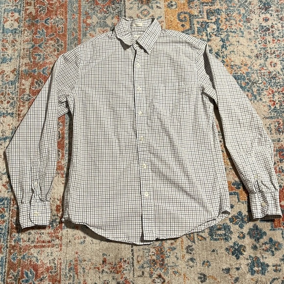 JCrew tailored fit washed casual brown and white checked plaid button-up shirt - Picture 1 of 4